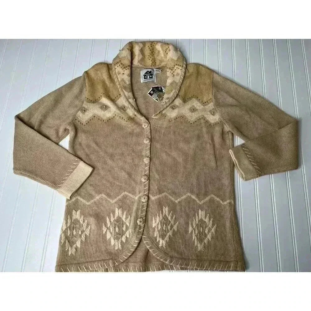 Storybook Knits Cardigan Sweater Jacket Western Weave Medium NEW.  228